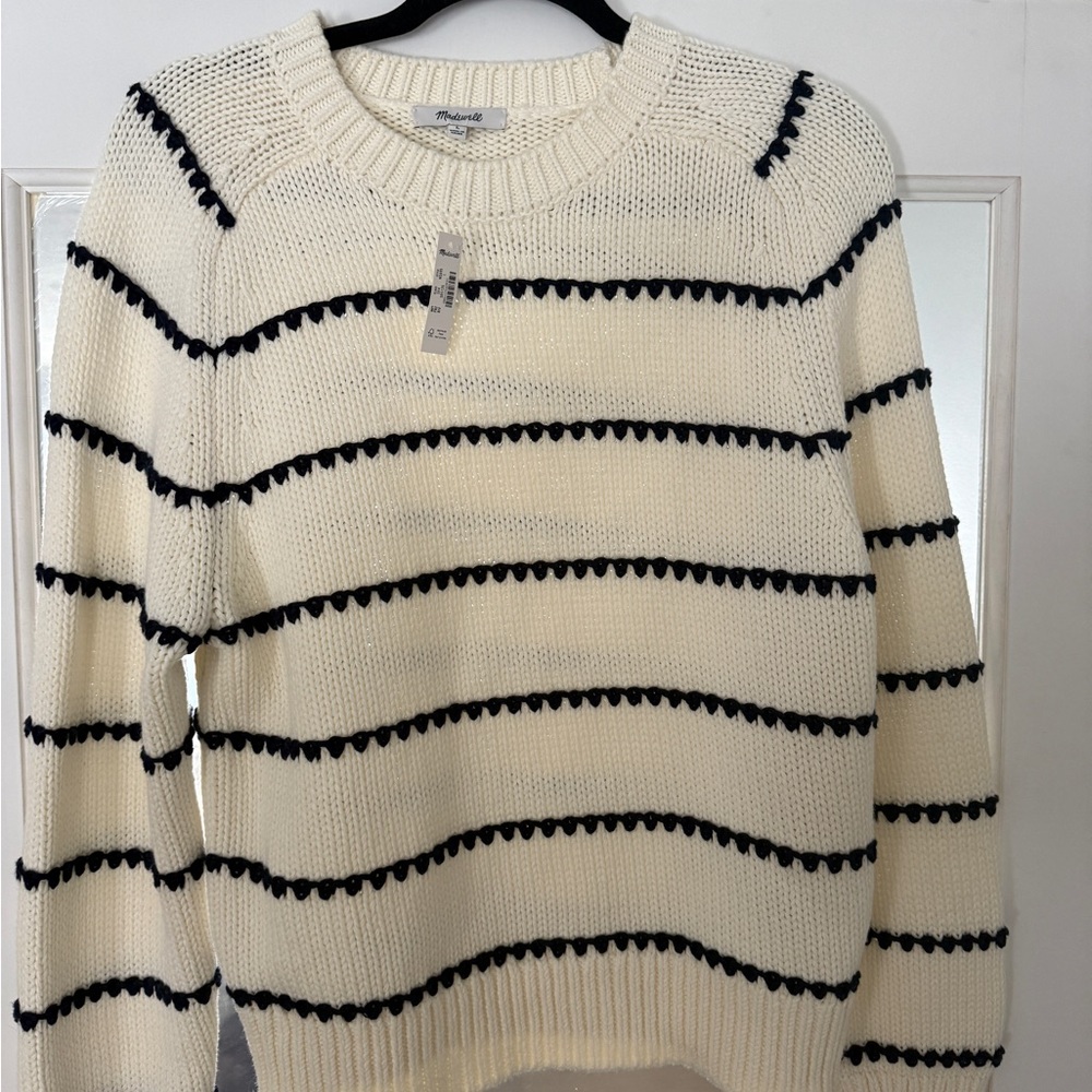 Striped Knit Sweater - Cream and Black